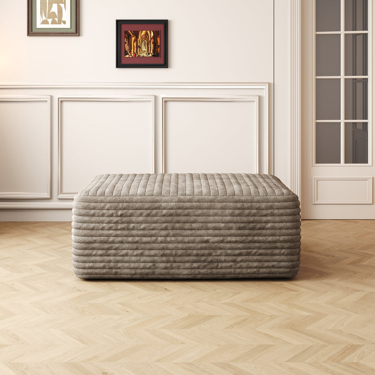 Camel Plush Corduroy Sofa Ottoman with No Assembly Required – 39.4" W