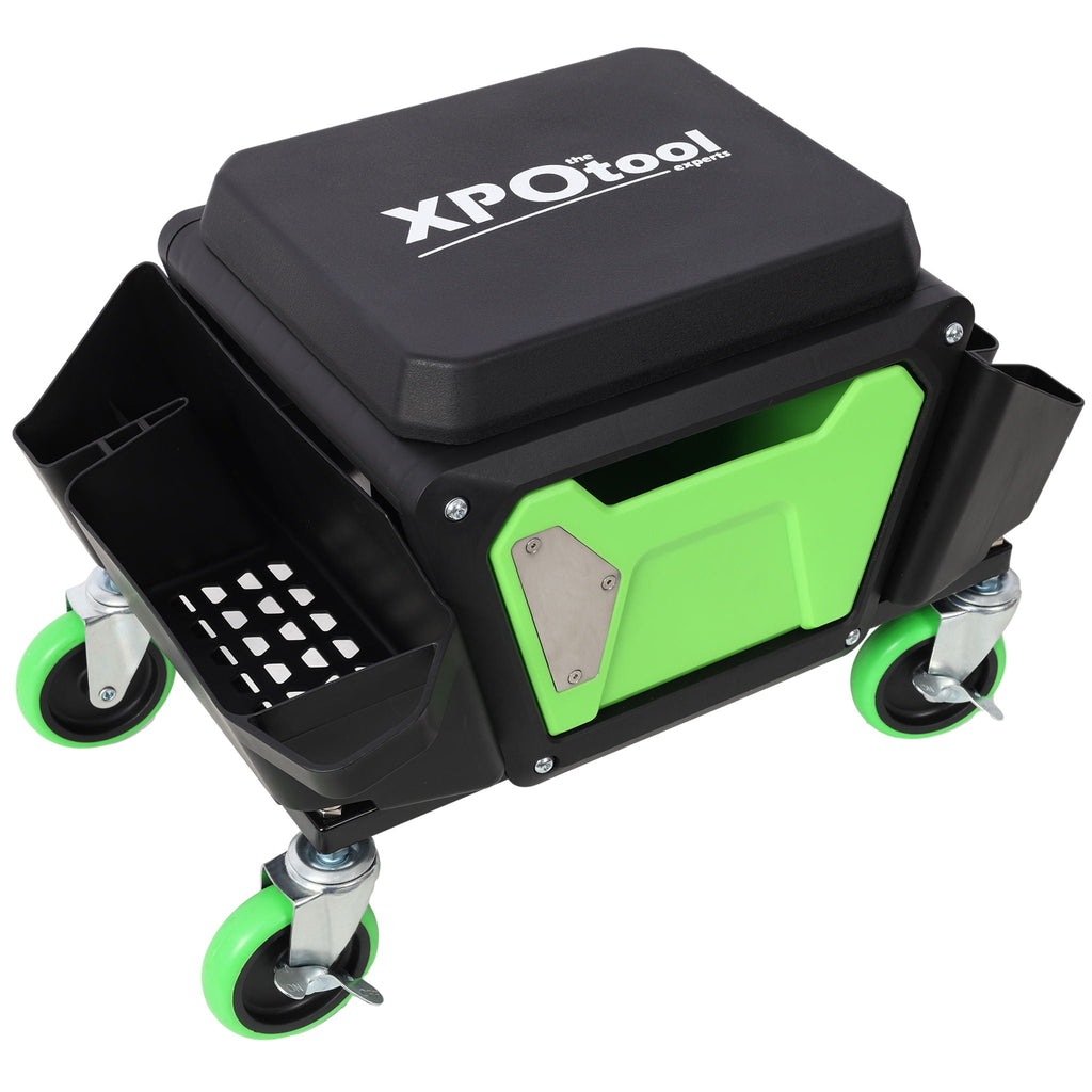 Heavy Duty Mechanic Stool with Wheels and Soft Rubber Cushion - Green