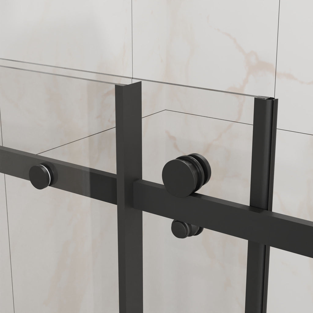 Frameless Tub Sliding Shower Door with Easy Clean Coating - Black or Pearl Silver
