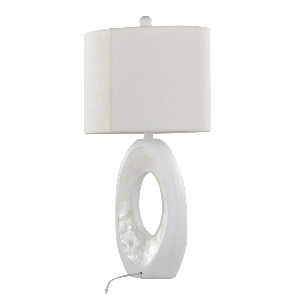 Pearl Contemporary Table Lamp Set with Natural Shell Base - Matte White