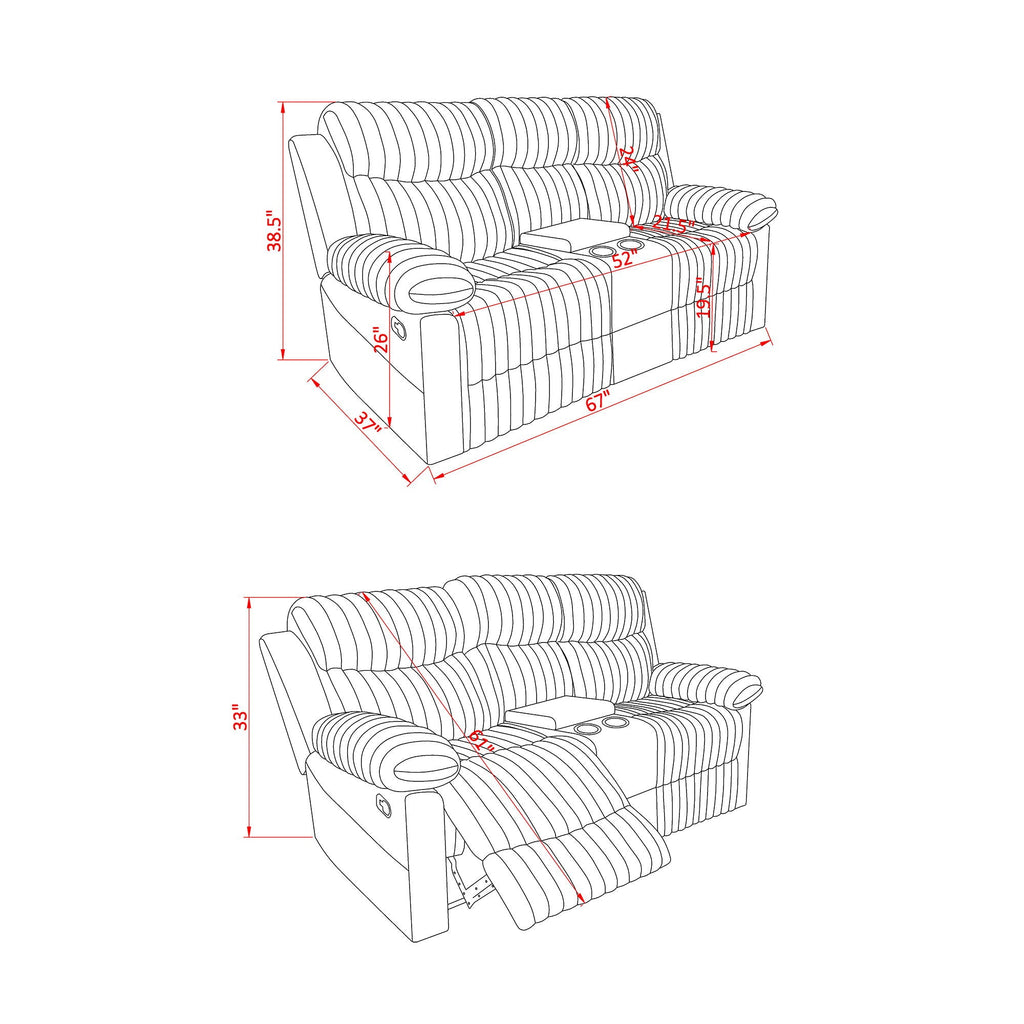 Manual Reclining Loveseat with Console - Dark Brown or Gray