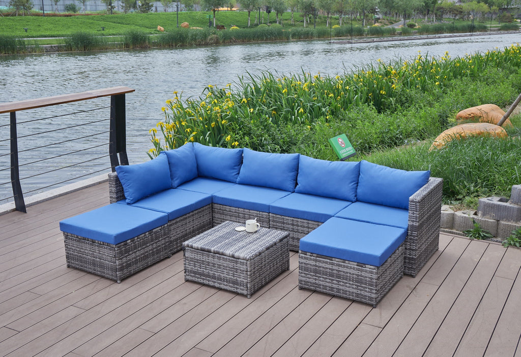 Dark Gray Patio Sofa With Cushions and Table - All-Weather Wicker