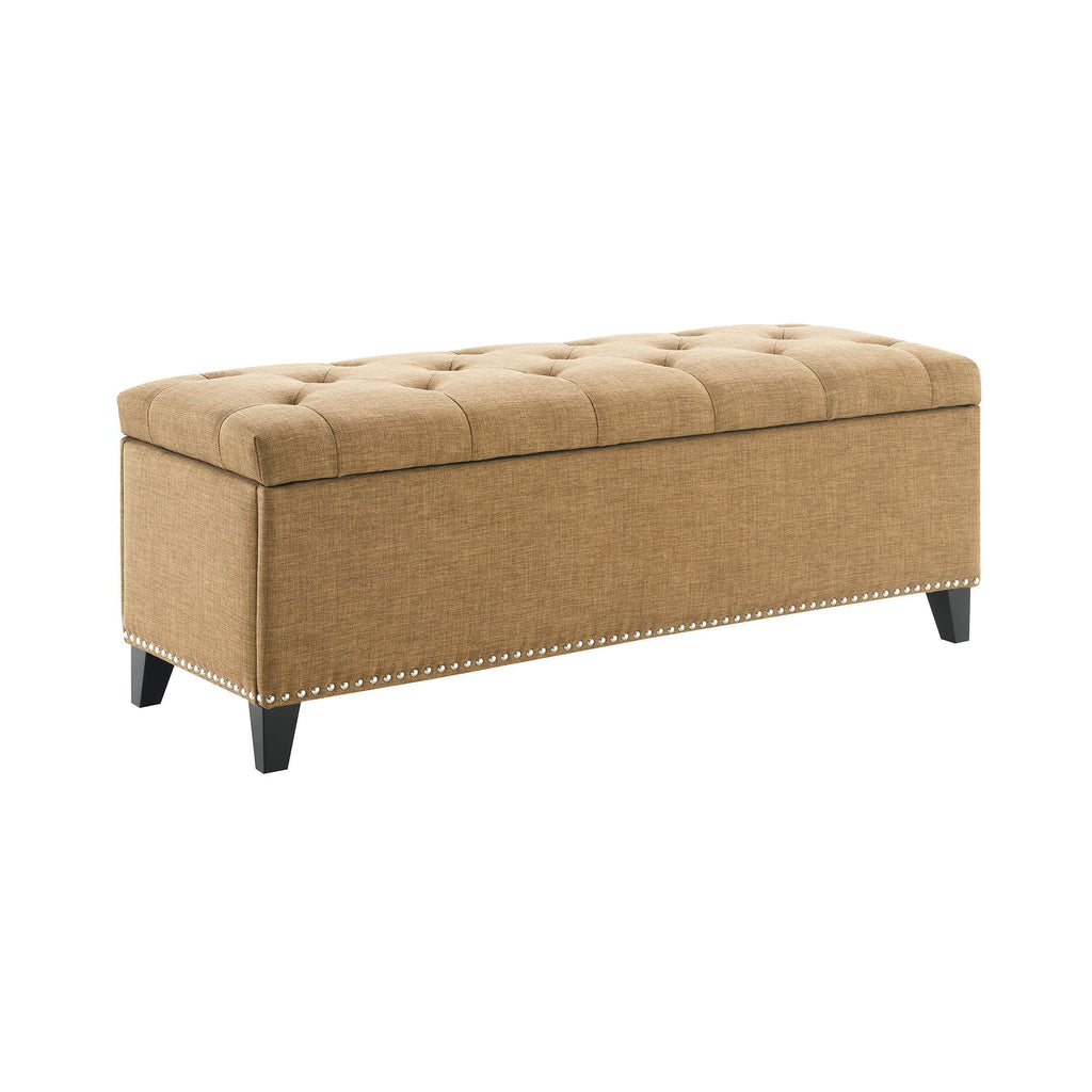 Button-Tufted Storage Ottoman with Safety Close Hinge - Light Brown or Black