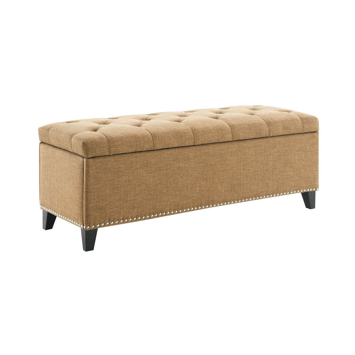 Button-Tufted Storage Ottoman with Safety Close Hinge - Light Brown or Black