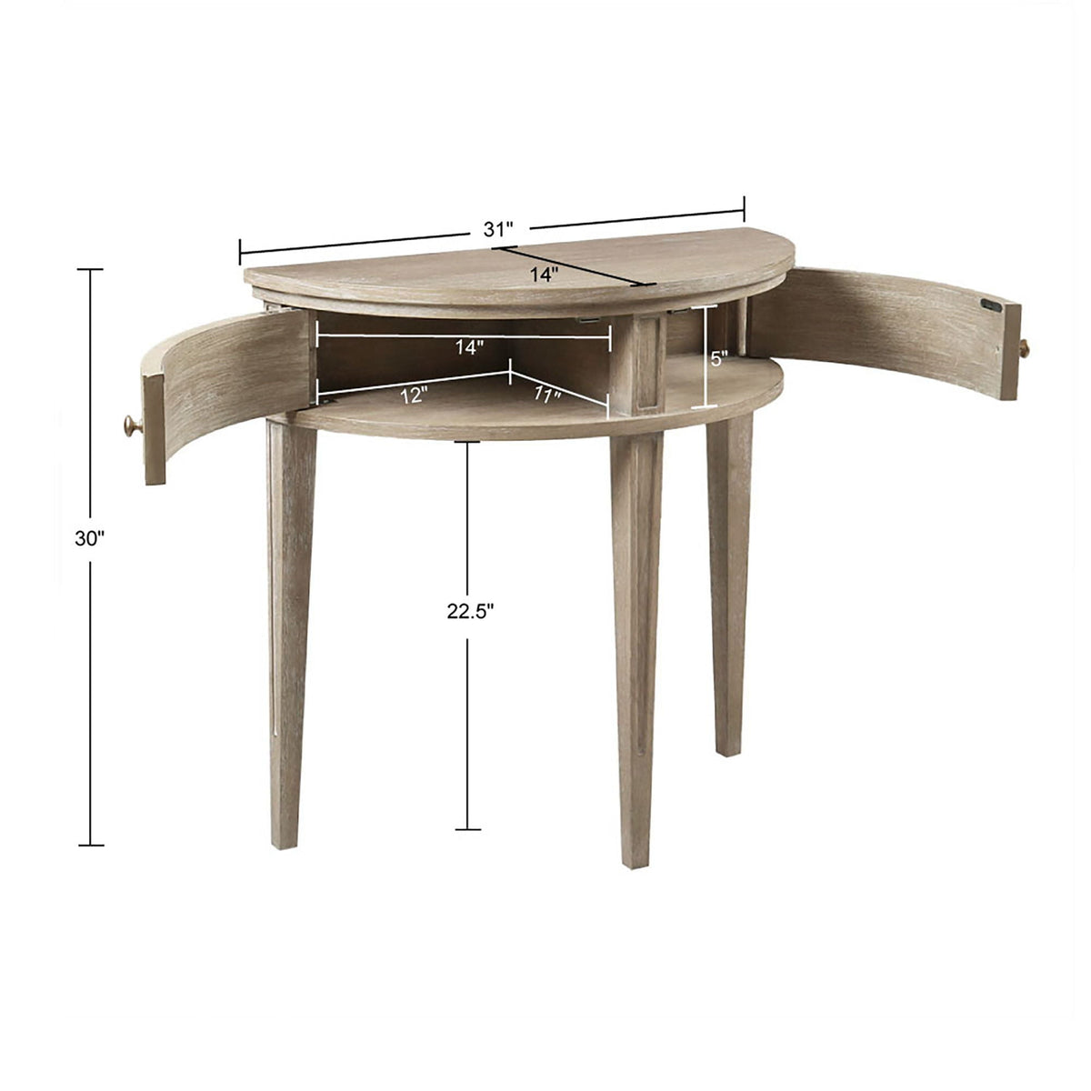 Vintage Inspired Storage Console Table with Fluted Doors - Light Brown