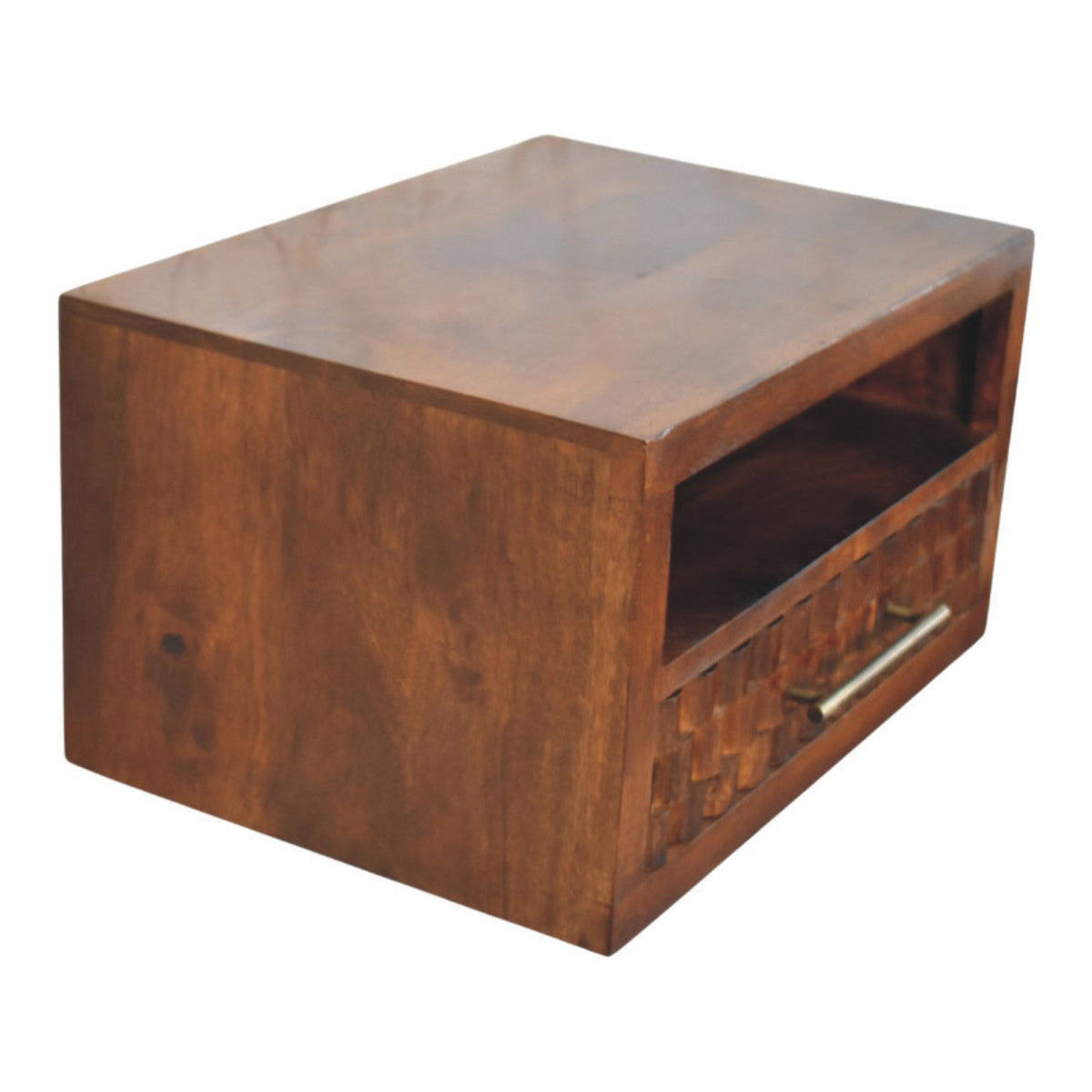 Solid Wood Cadiz Textured Bedside Table with Carved Detailing - Chestnut