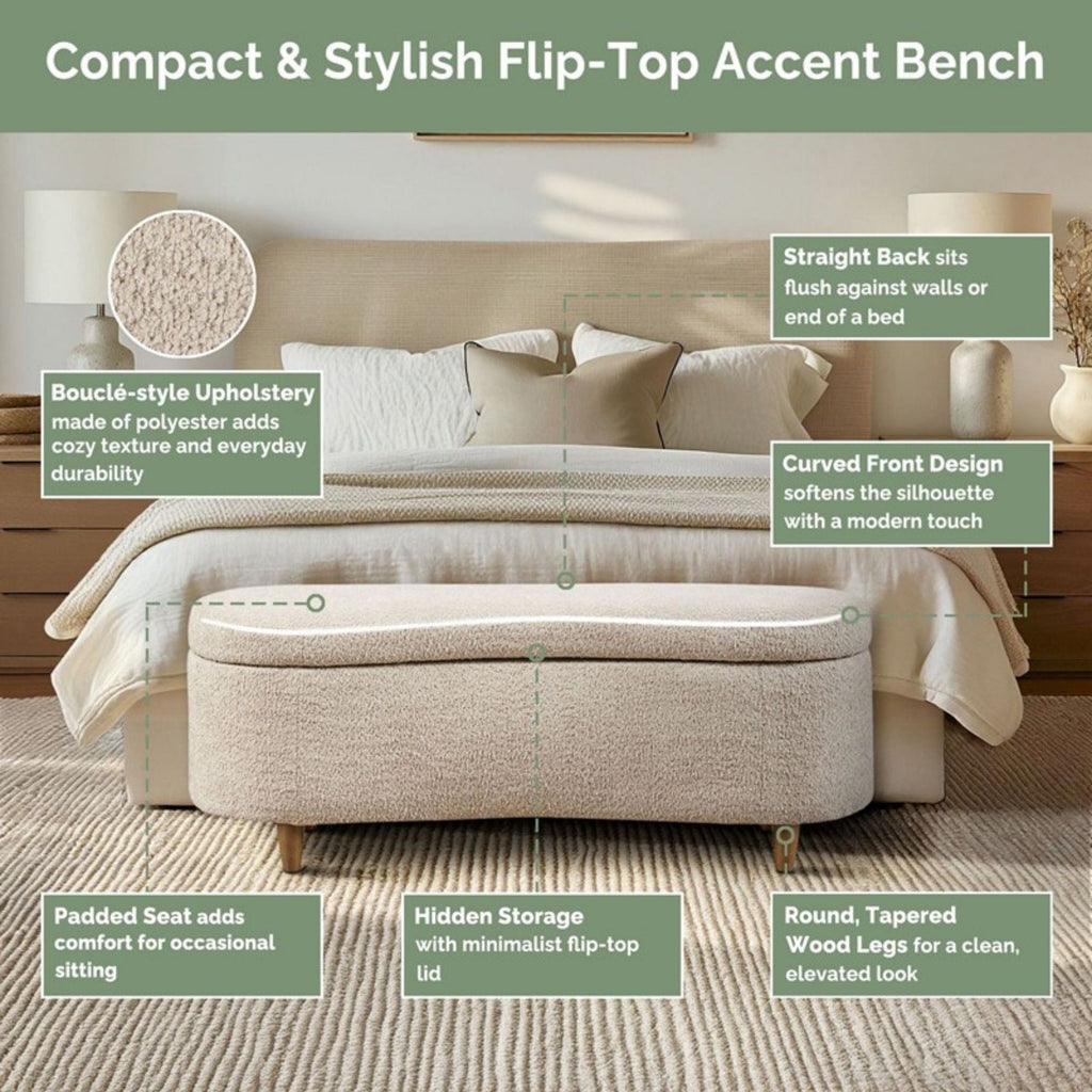 Flip Top Storage Bench with Soft Close Hinges - Light Brown, Beige, or Dark Green