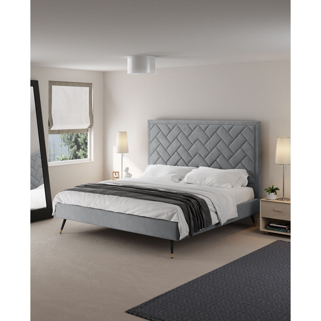 Upholstered Bed with Headboard and Slats - Multiple Colors