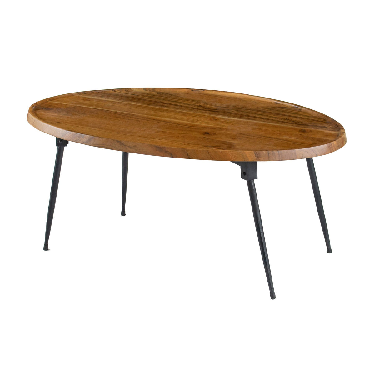 Oval Coffee Table with Acacia Wood and Iron Base - Brown