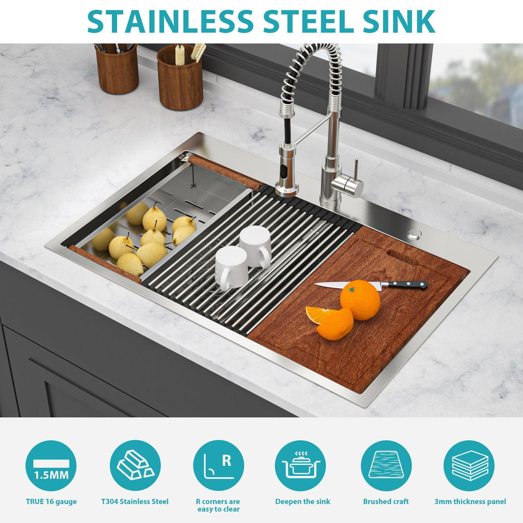 Gray Double Bowl Kitchen Sink with 16 Gauge Stainless Steel - Dual Mount