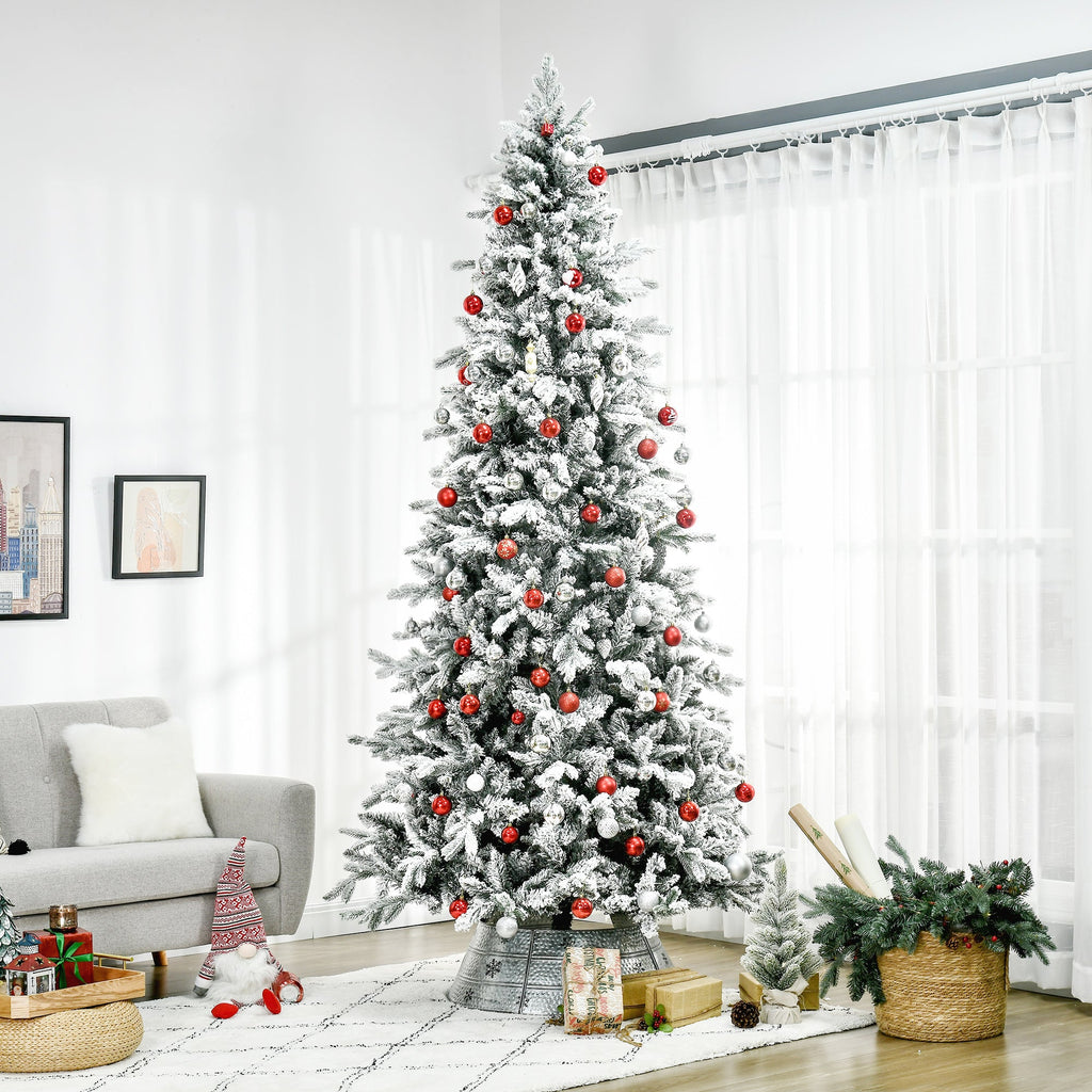 9 Foot Pine Snow Flocked Artificial Christmas Tree with Realistic Branches - White
