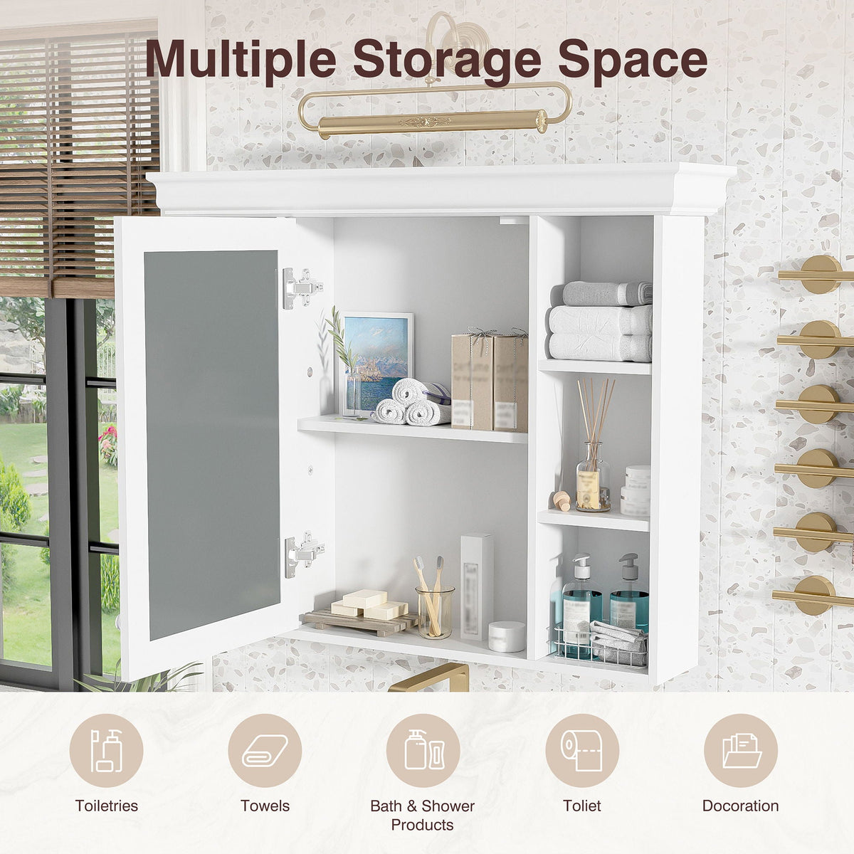 Wall Mounted Bathroom Storage Cabinet with Mirror Door - 35.5" Wide