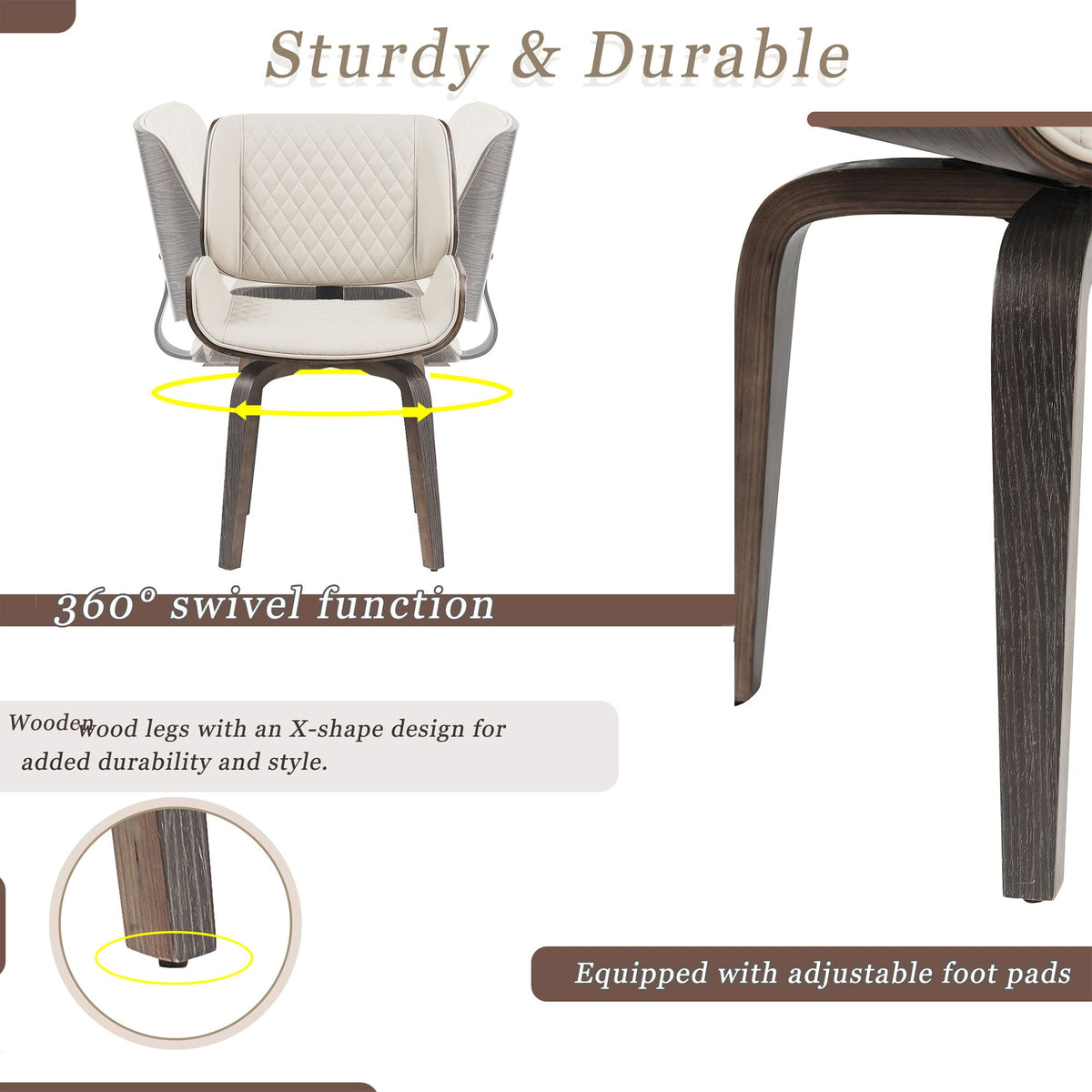 Mid Century Modern Dining Chair Set with 360° Swivel - Beige