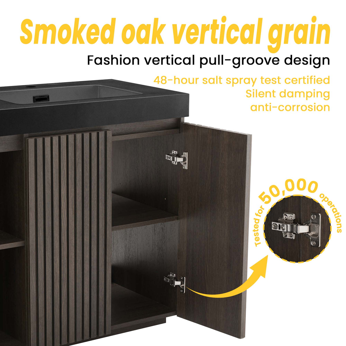 Galan 60" Smoked Oak Bathroom Vanity with Dual Soft-Close Doors - Oak