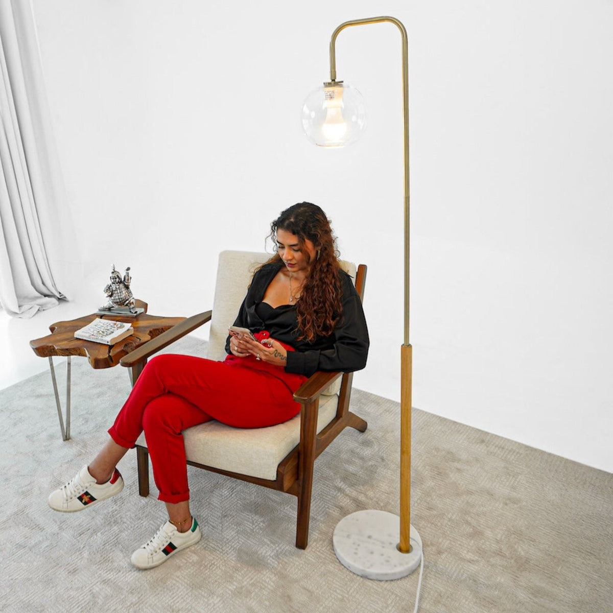 Tall Corner Floor Lamp with Foot Switch - White