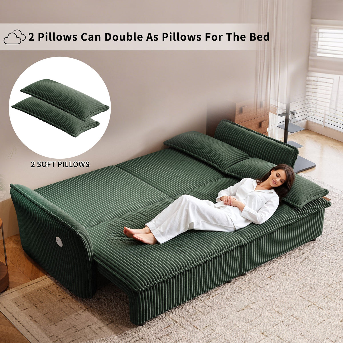 Multi-Functional 85-Inch Convertible Sofa Bed with Plush Fabric - Beige