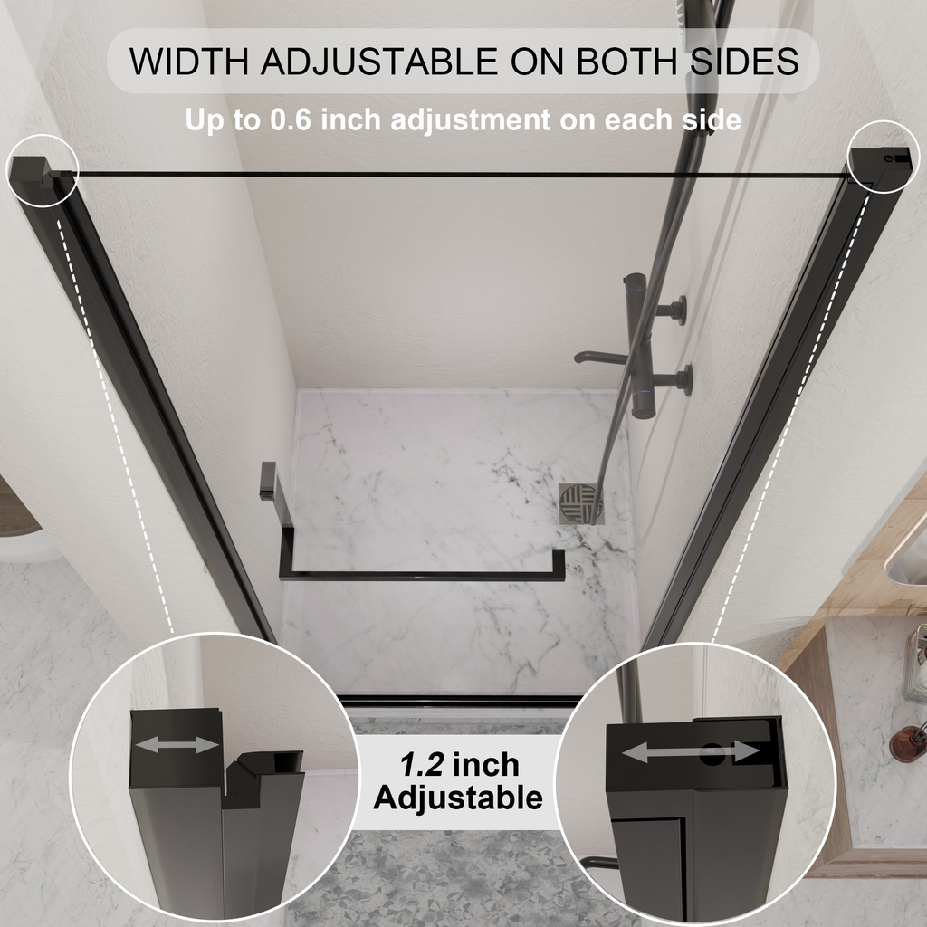Matte Black Semi-Frameless Pivot Shower Door with Adjustable Width – 34"-35.2" x 72"
