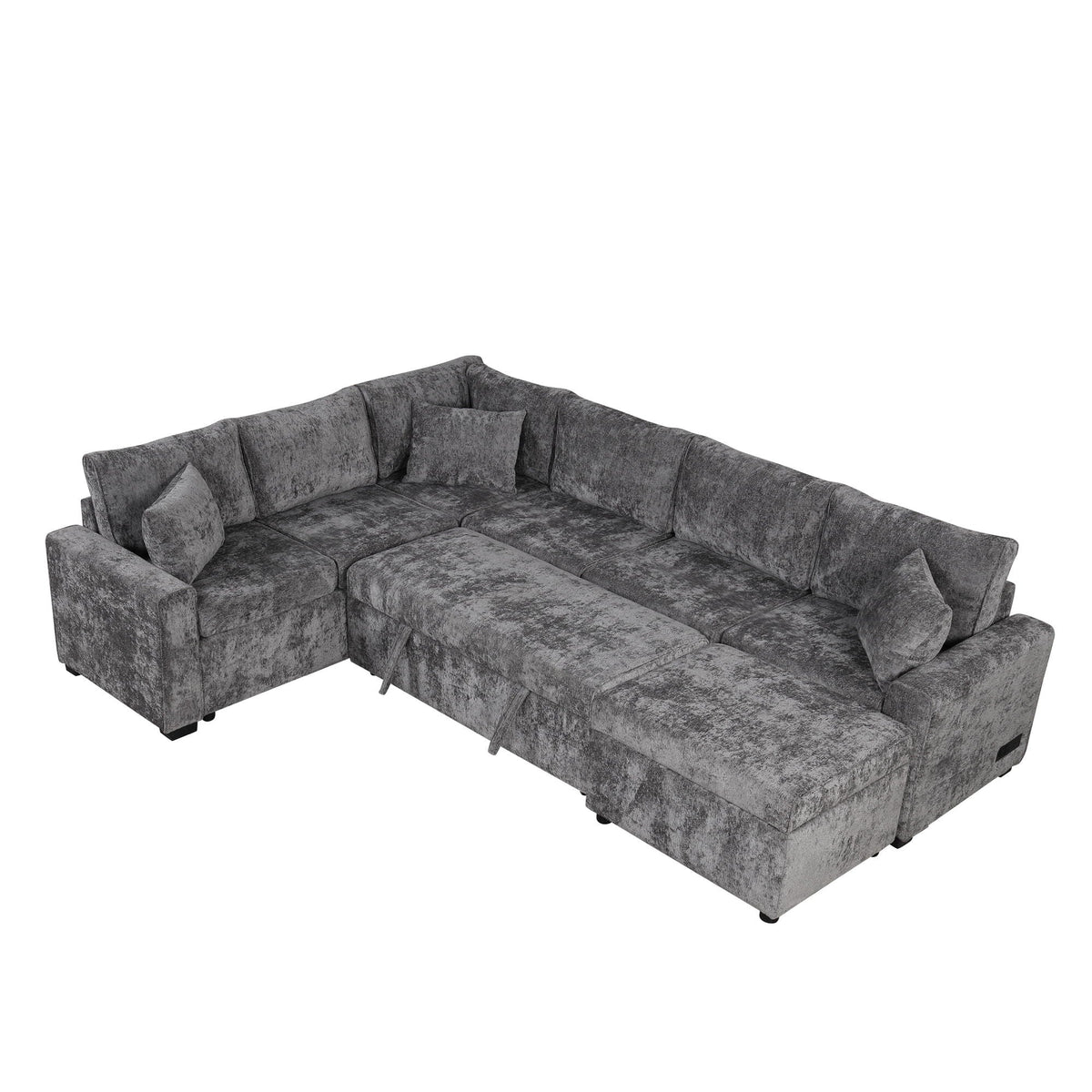 Sleeper Sectional Sofa with Storage Ottoman and USB Charging - White or Dark Gray