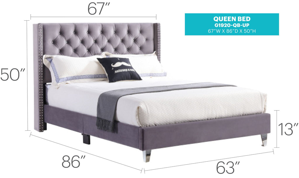 Upholstered Nailhead Trim Chic Bed with Tufted Headboard - Multiple Colors