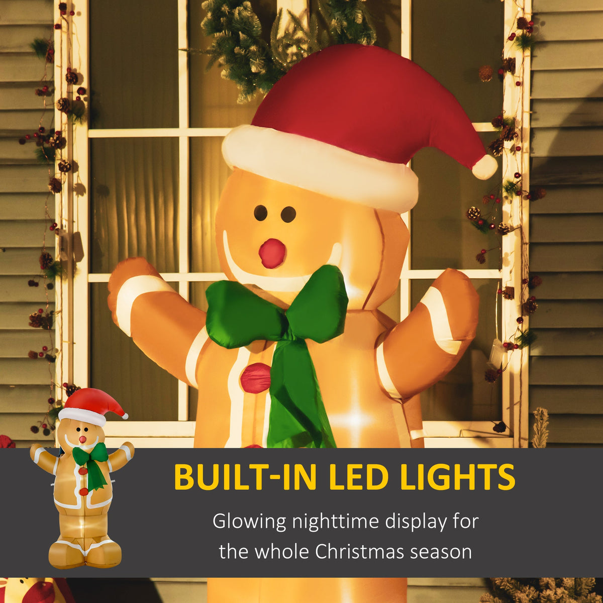 6ft Inflatable Gingerbread Man with LED Lights - Christmas Yard Decoration