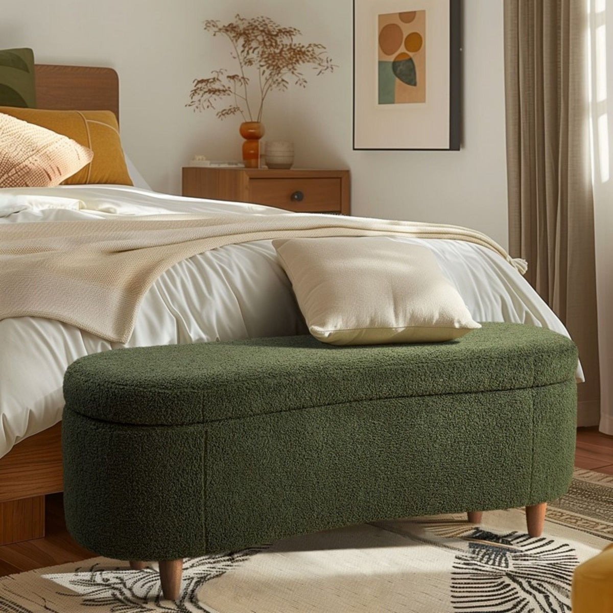 Flip Top Storage Bench with Soft Close Hinges - Light Brown, Beige, or Dark Green