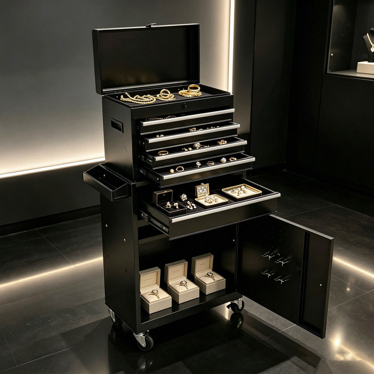 5-Drawer Rolling Tool Chest with Lockable Wheels - Black