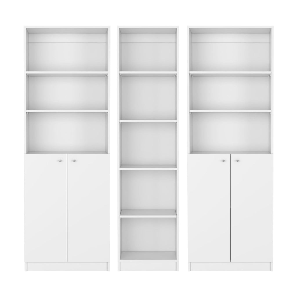 3 Piece Living Room Set with Bookcases - Spacious Design - White