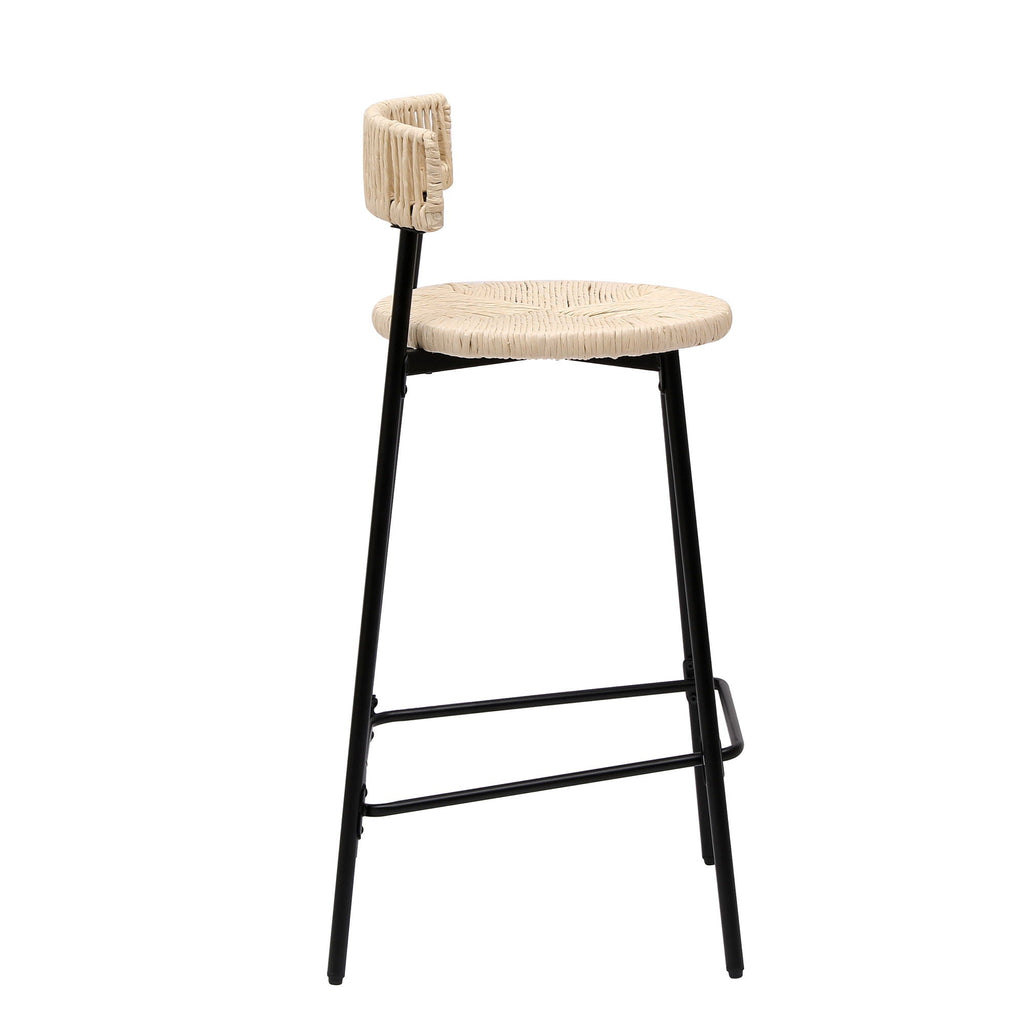 Boho Style Handwoven Paper Rope Counter Stools with Rubber Wood Frame - Light Brown or Beige