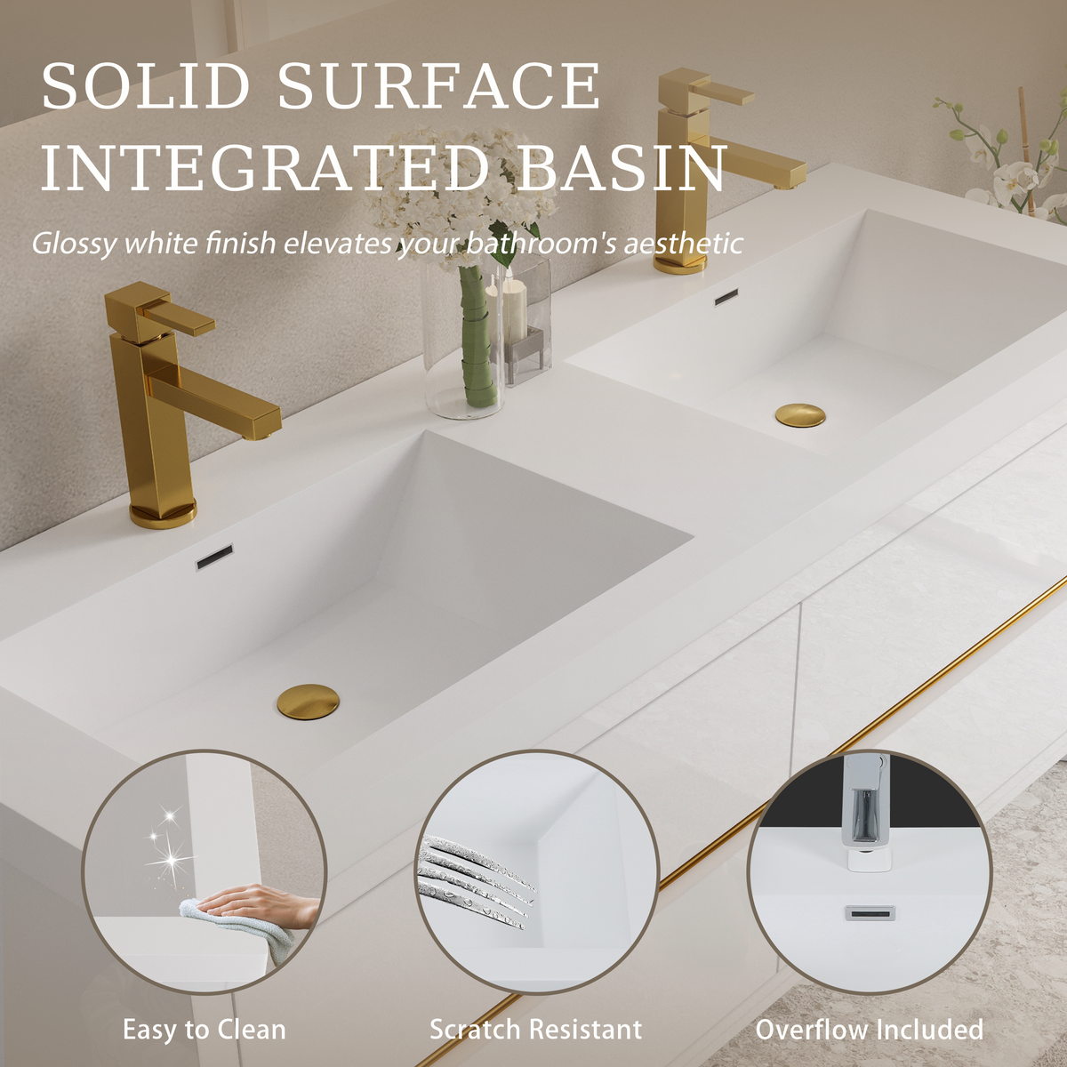 60" Floating Bathroom Vanity with Stone Resin Sink - Wall-Mount Storage Cabinet