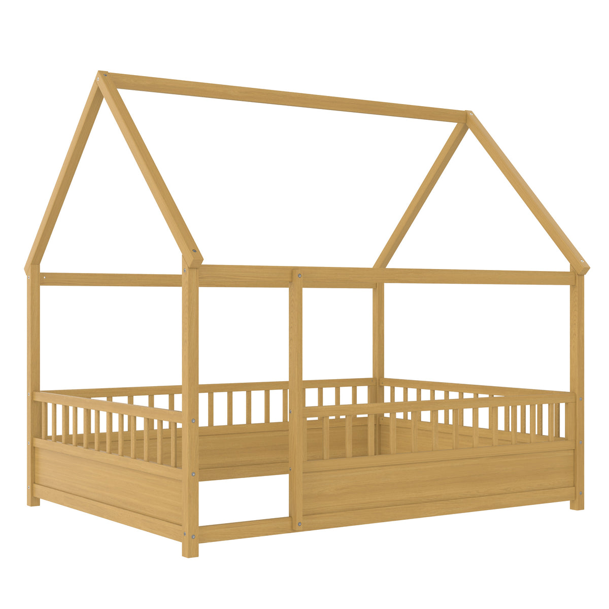 Full Size Wooden Bed with House Roof Frame - Natural