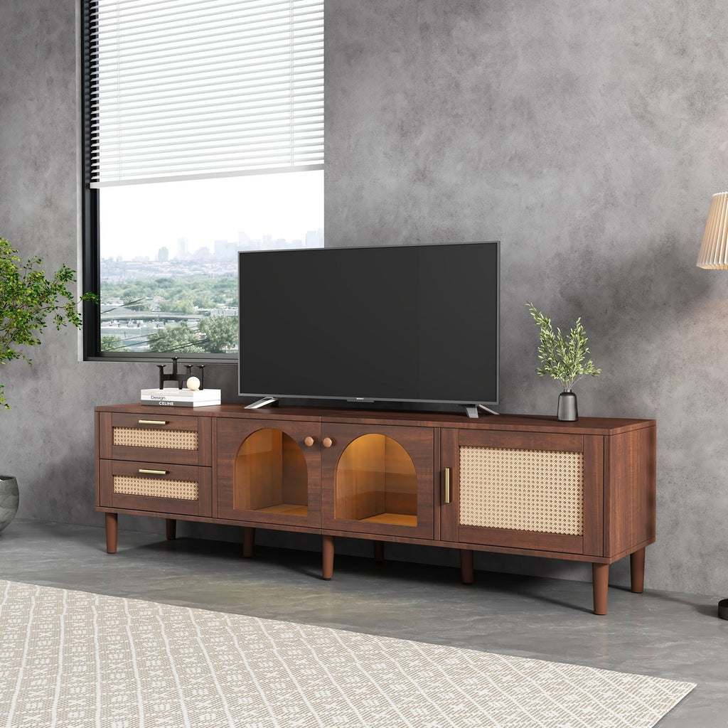 TV Stand With 3 Cabinets & 2 Drawers with LED Light - Dark Brown