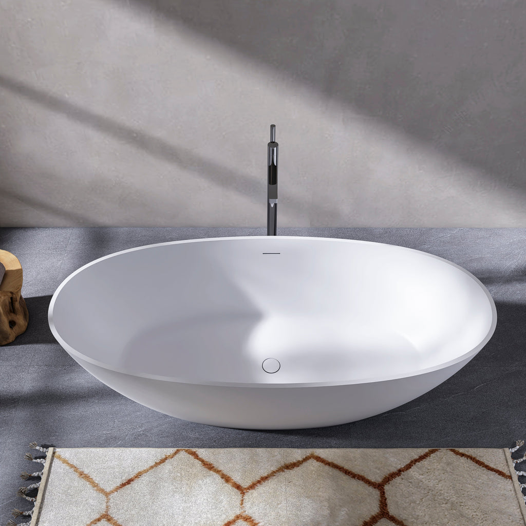 70.87 Inch Freestanding Solid Surface Soaking Bathtub with Matte Finish