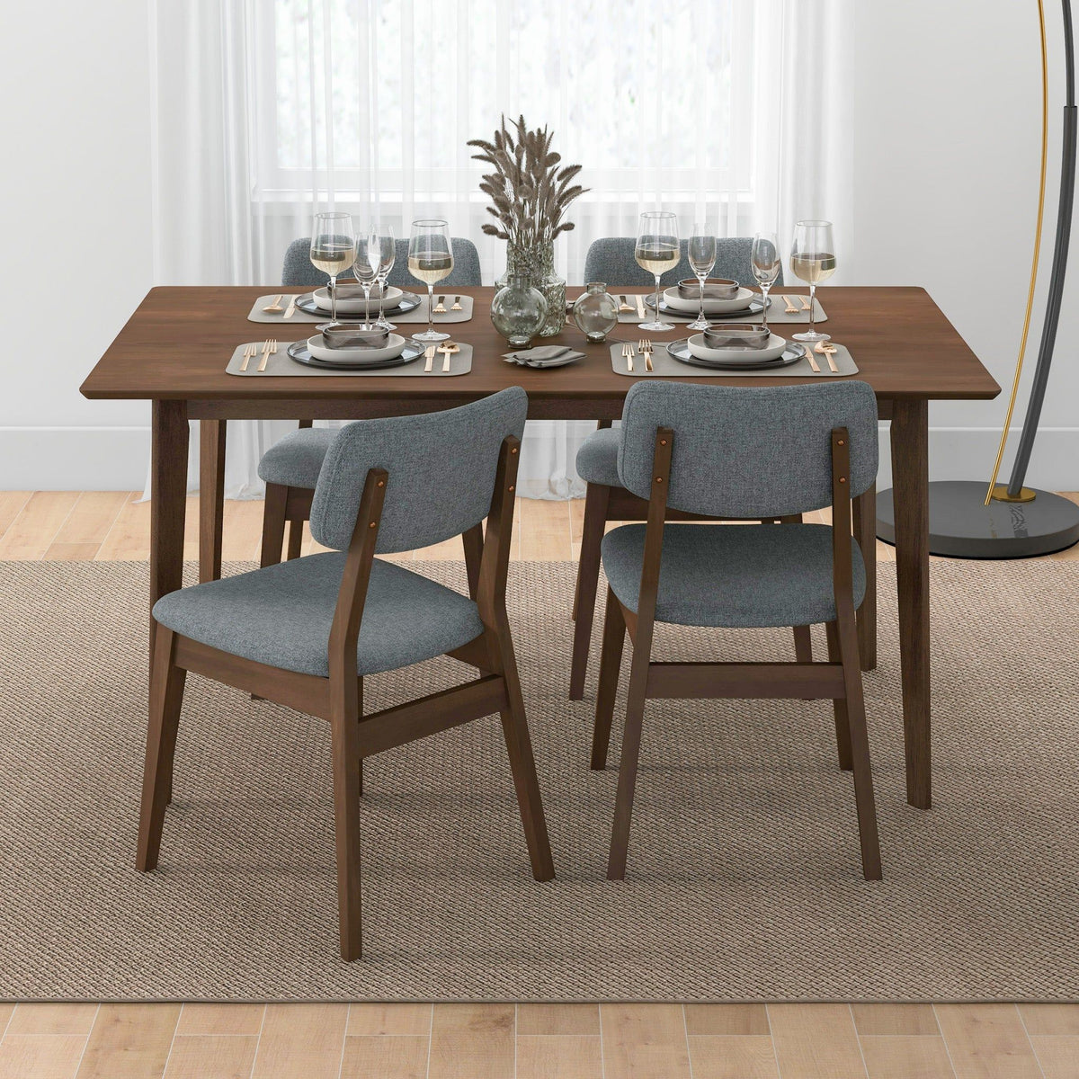 Mid-Century Modern Solid Wood Dining Table with Beveled Edges - Dark Brown or White
