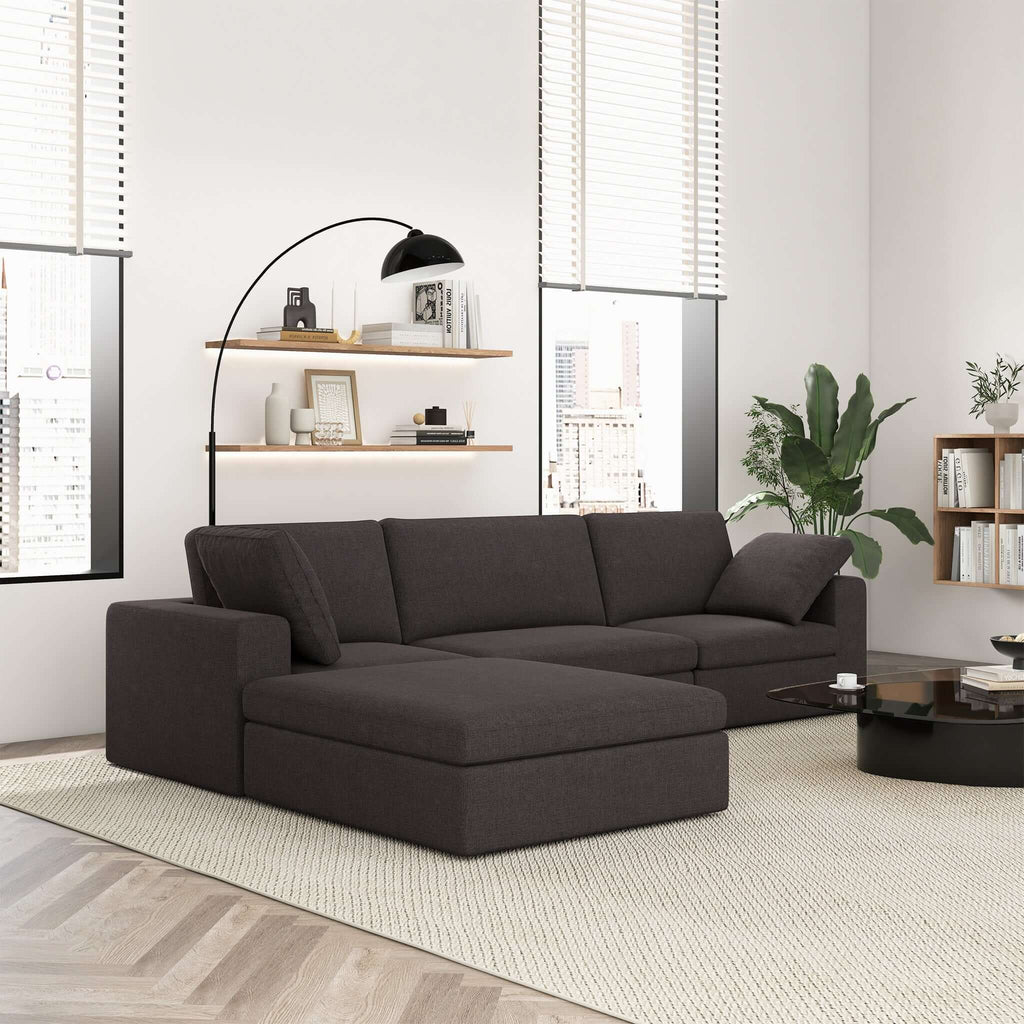 Dark Gray Modular Corner Sectional Sofa with Mid-Century Modern Design - Left Arm Facing