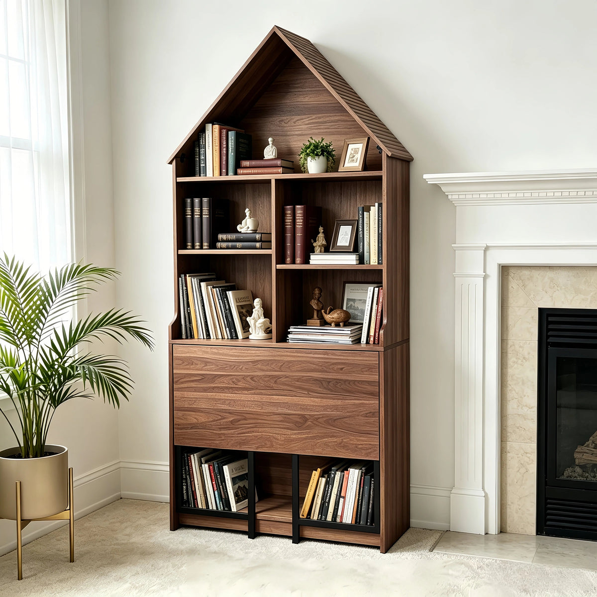 Folding Craft Desk with Storage Shelves - MDF, Space-Saving Convertible Design