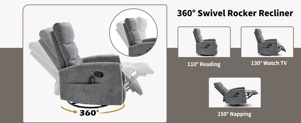 Heat Massage Recliner Chair with Cord-Free Lumbar Heat - Grey