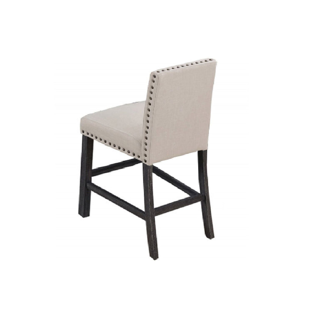 Natural Upholstered Counter Dining Chair Set with Nailhead Trim - Linen Blend