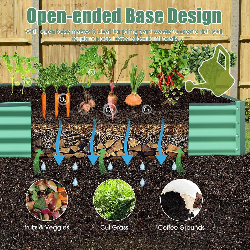 Galvanized Raised Garden Bed with Durable Steel Construction - Green or Gray