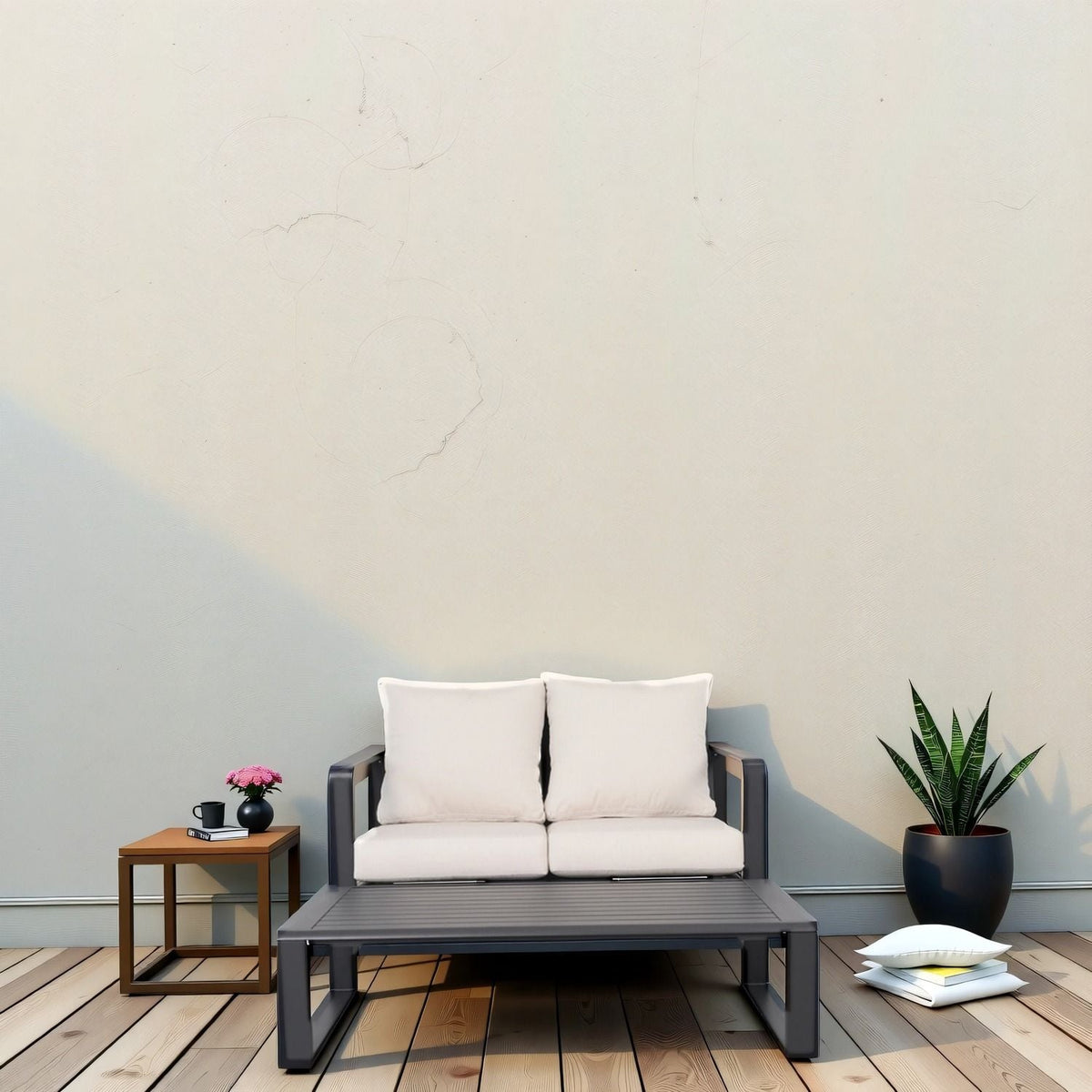 Outdoor Sofa Set with Rectangular Coffee Table - Aluminum Frame - Gray or Beige