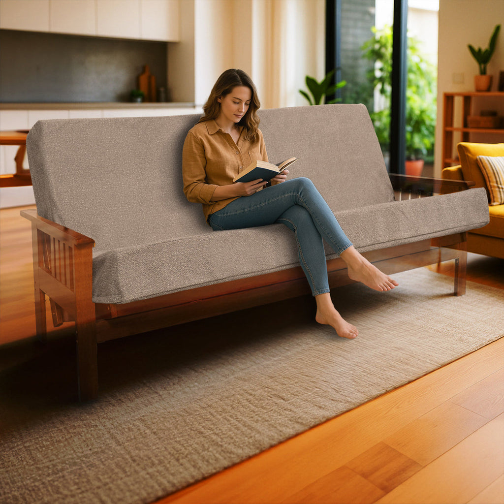 Memory Foam Infused Futon Mattress Full with Washable Cover - Linen, Beige+Light Natural, Mushroom