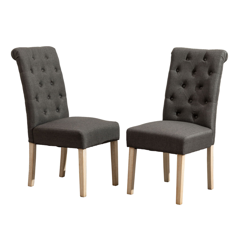 Beige Brown 5 Piece Dining Set with Turned-Leg Table & Tufted Chairs