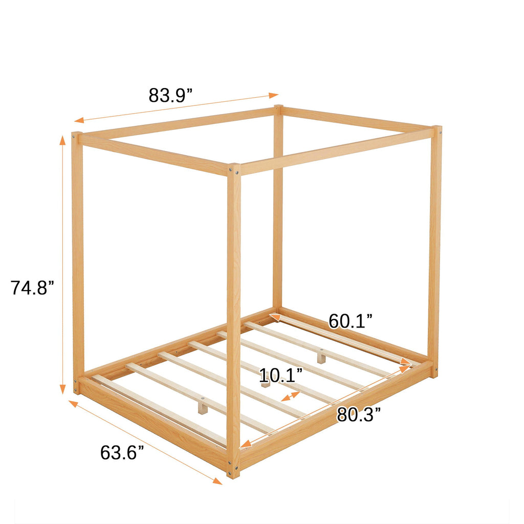 Wood Canopy Platform Bed with Airflow Slats and Support Legs - White or Light Brown