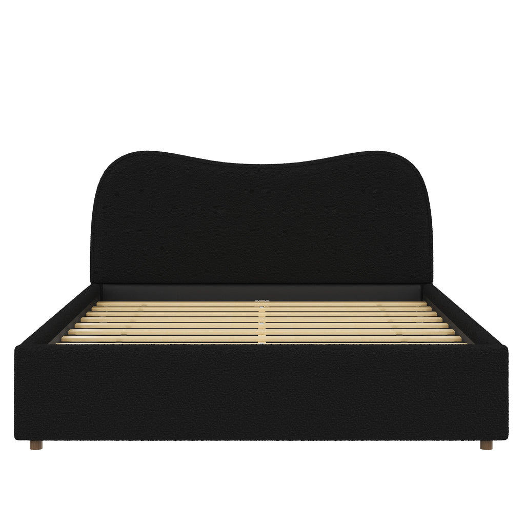 Queen Size Upholstered Platform Bed with Wooden Slats - Black or White