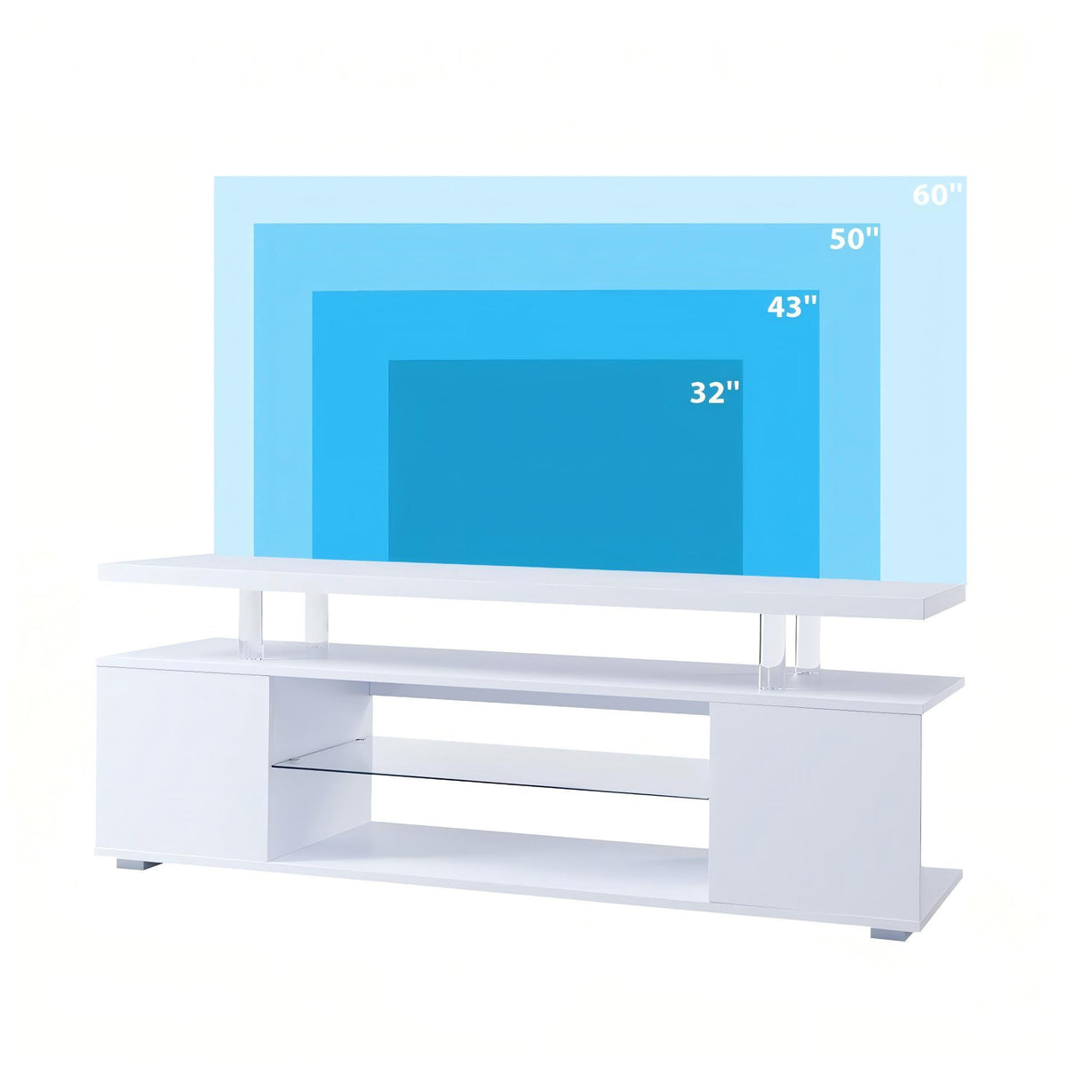 TV Stand with LED and Large Side Cabinet - White, Black, or Gray