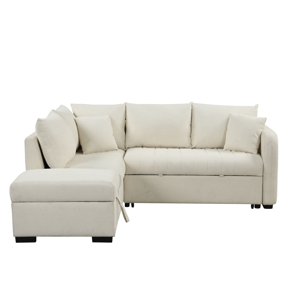 L-Shaped Sleeper Sectional with Pull-Out Bed and Storage Ottoman - Gray or Beige