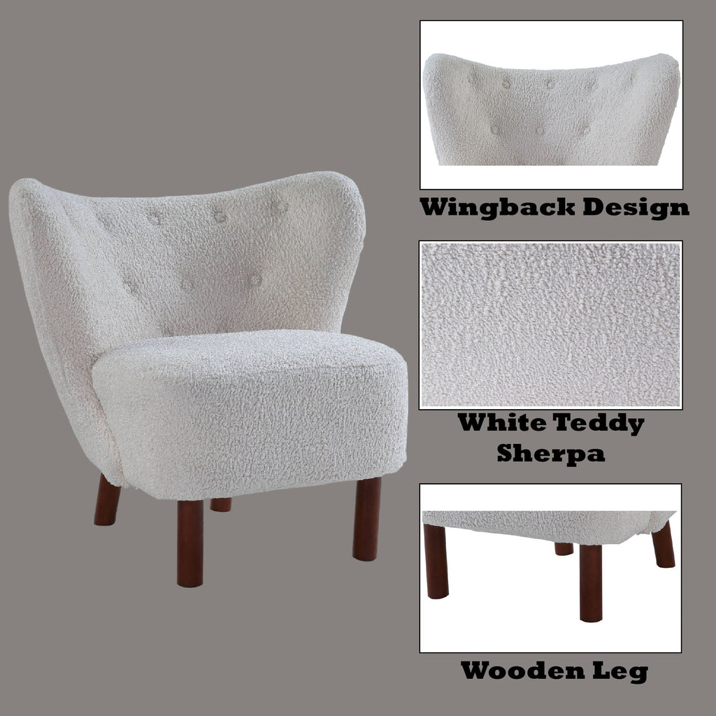 Teddy Sherpa Accent Chair with Plush Upholstery - White