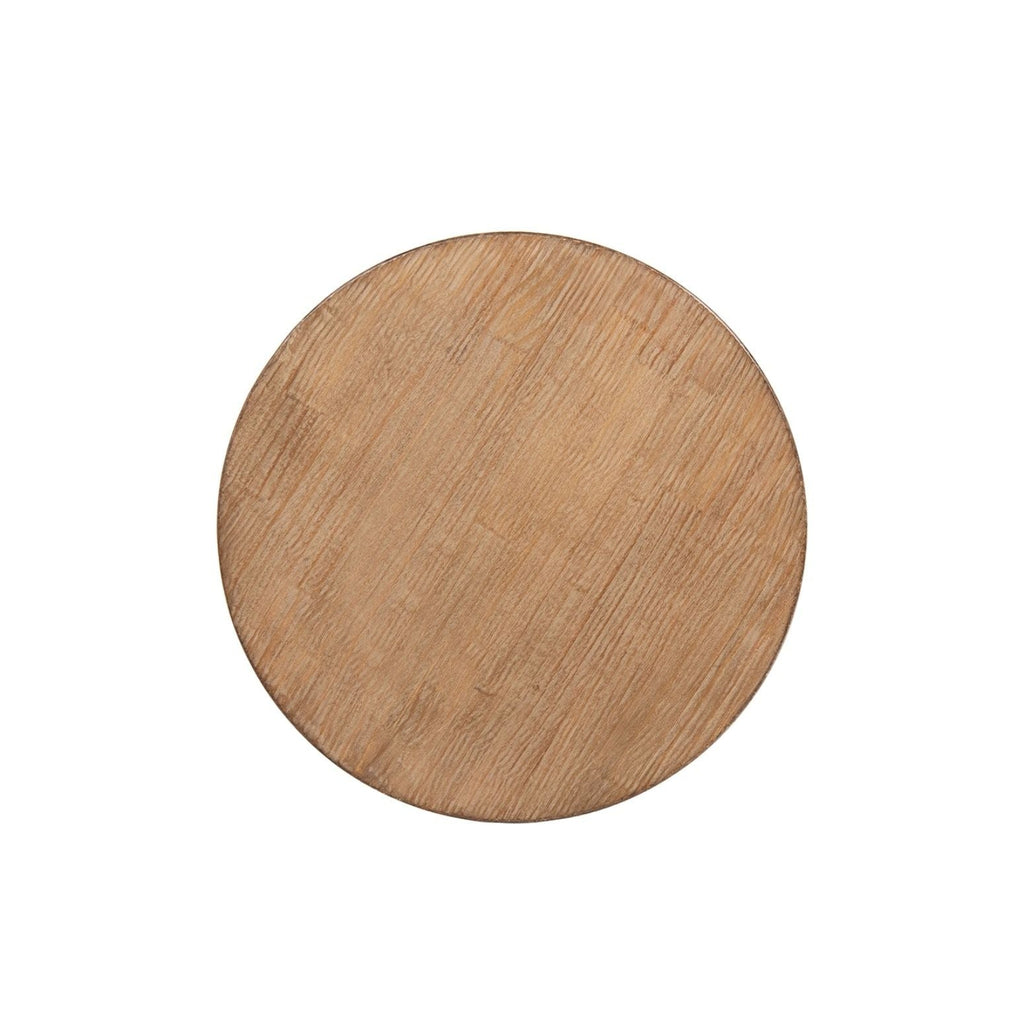 Antique Brown Round Side Table with Reclaimed Pine - Carmel