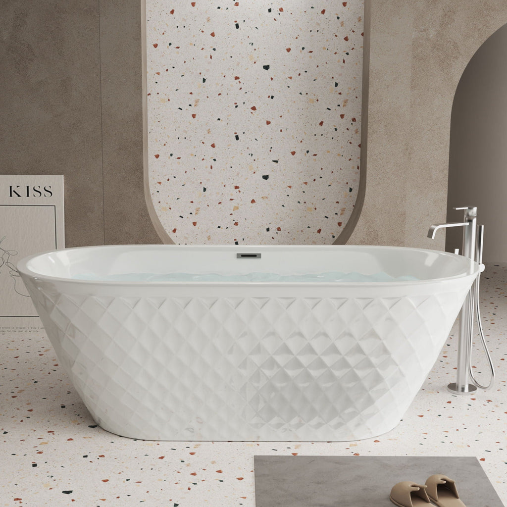 Freestanding Bathtub with Diamond Pattern Design - White or Black