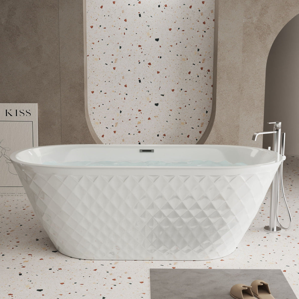 Freestanding Bathtub with Diamond Pattern Design - White or Black
