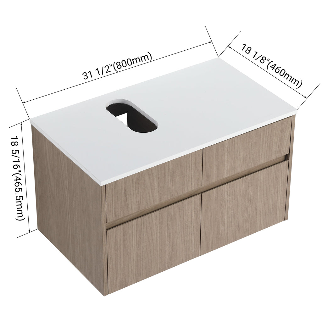 32-Inch Wall-Mounted Bathroom Vanity with Soft Close Doors - Walnut